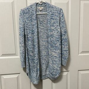 Style & Co. Blue and White Marled Open-Front Cardigan